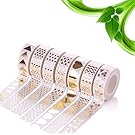 SELFON 10m DIY Washi Tape Cute Kawaii Adhesive Sticker For Paper Scrapbooking Book Decor (1 Pack/White & Golden/Style Random)