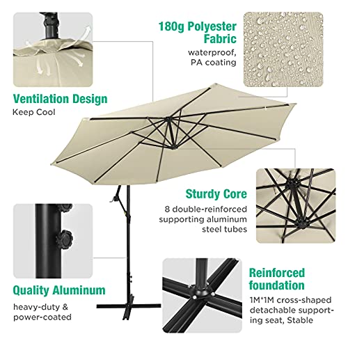 HAUSHOF 10FT Patio Umbrella, Outdoor Offset Hanging Cantilever Umbrella, Waterproof & UV Protection, Easy Assembly and Quick Tilt Adjustment, For Garden, Seaside, Pool, Yard