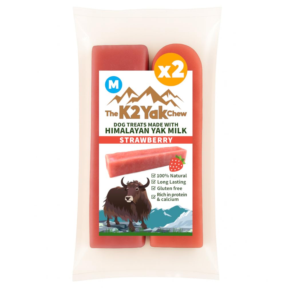 K2 Yak Chews Strawberry Flavour Dog Treat – Natural Himalayan Yak Milk Chew, Long Lasting Dental Stick for Medium Dogs, Vegetarian, Gluten & Grain Free (70–80g, Pack of 2)