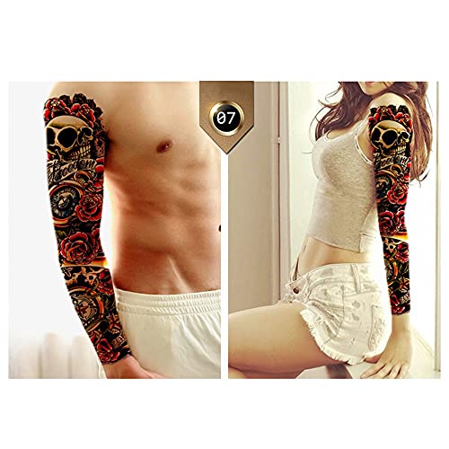 Temporary Tattoos Adult Women Pinkiou Full Arm Fake Tattoos Stickers 12 Sheet Shoulder Waterproof Tattoo for Men Women Teens Buddha, Skull, Eagle Eye, Beauty and Beast (12PCS)
