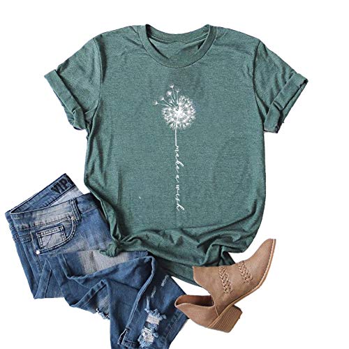 MaQiYa Womens Cute Make A Wish Dandelion Printed Tee Shirts Summer