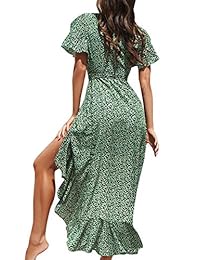 Simplee vestido de playa con cuello en V y lunares, con cinturón, de manga corta