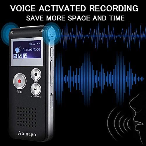 A black voice-activated recorder with display showing price range of $26.99 to $23.99.