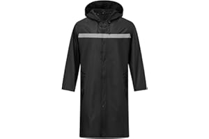 ProHydra Mens Long Safety Rain Coats with Air Vents Reflective Stripes Waterproof Packable Rain Jacket with Hood Lightweight