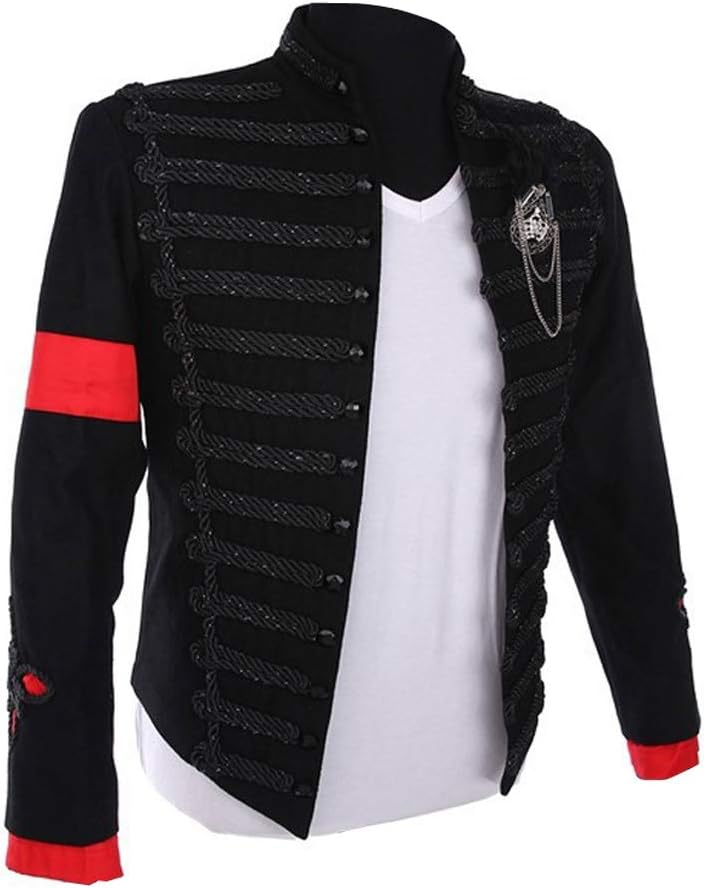 MJ Michael Jackson Jacket Men Military Outfit Rare Punk Formal Dress Classic England Style Belt T-Shirt Set Best Gift Black