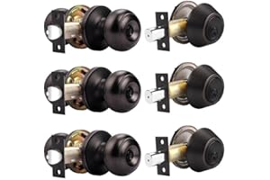Probrico Entry Door Knob Lock Set and Single Cylinder Deadbolt Combination Set, Oil-Rubbed Bronze (3 Pack) Keyed Alike