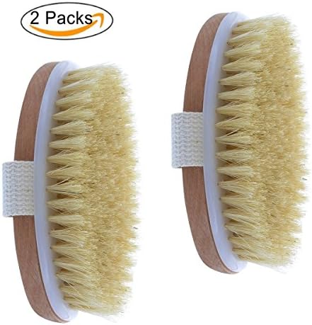 2-Packs Dry Skin Body Brush, Natural Bristle, Remove Dead Skin and Toxins, Improves Skin's Health and Beauty Cellulite Treatment , Improves Lymphatic Functions