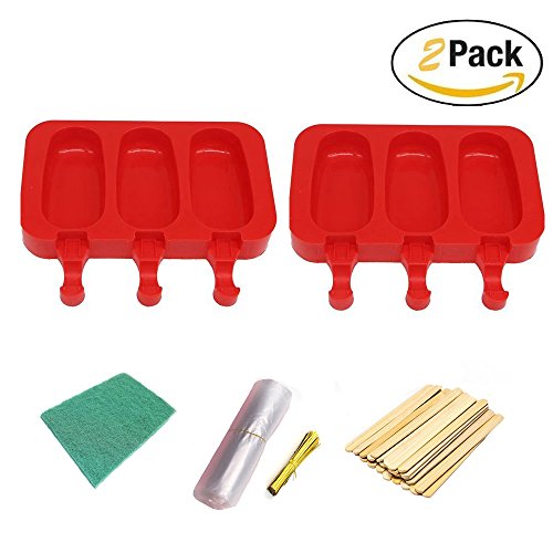 Pack of 2 ,3 Cavities Silicone Cute Ice Pop Mold with Lid,Ice Cream Maker Mold Cute Popsicle Mold with Sticks and Scouring Pad - Thumbnail 7