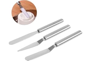 3 Pack Cake Decorating Spatulas, Stainless Steel Icing & Decorating Spatulas, 1 Straight Offset Spatula + 2 Angled Icing Spat