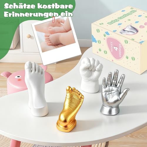 TOGOU2S Gipsabdruck Baby Hand und Fuß für 4 Abdrücke Ungiftig 3D Gips Abdruck Hände mit Farben, Personalisierte Andenken Baby Geschenk Geburt Neugeborenen Geschenk für Frische Eltern