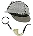 Funny Party Hats Sherlock Holmes Detective Kit - Detective Black and White Hat, Costume Pipe & Working Magnifying Glass - Perfect for Costume Parties