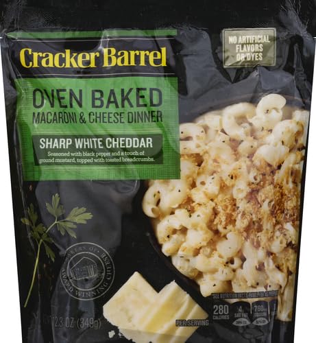 CRACKER BARREL OVEN BAKED MAC AND CHEESE, 1 POUCH, FOR EASY DINNER OR DINNER SIDES, SHARP WHITE CHEDDAR FLAVOR, NO ARTIFICIAL FLAVORS OR DYES, 12.3 OZ