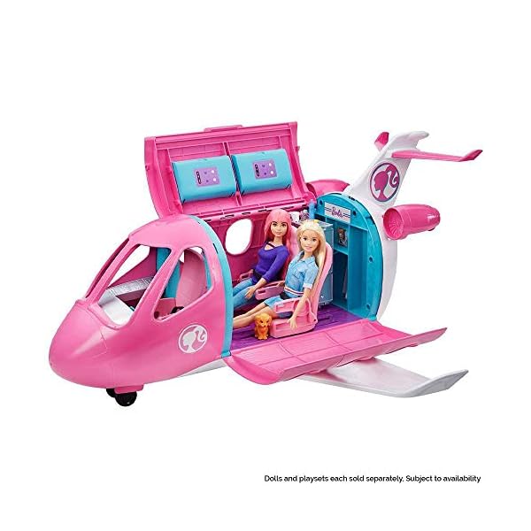 Barbie-GDG76-Dreamplane-Playset-with-Accessories-Multicolour Barbie Dreamplane Transforming Playset, Reclining Seats, Working Overhead Compartments, 15+ Pieces, Puppy, Snack Cart…