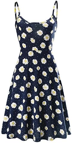 Fuerfits Women Summer Sleeveless Beach Casual Midi Flared Floral Tank Dress