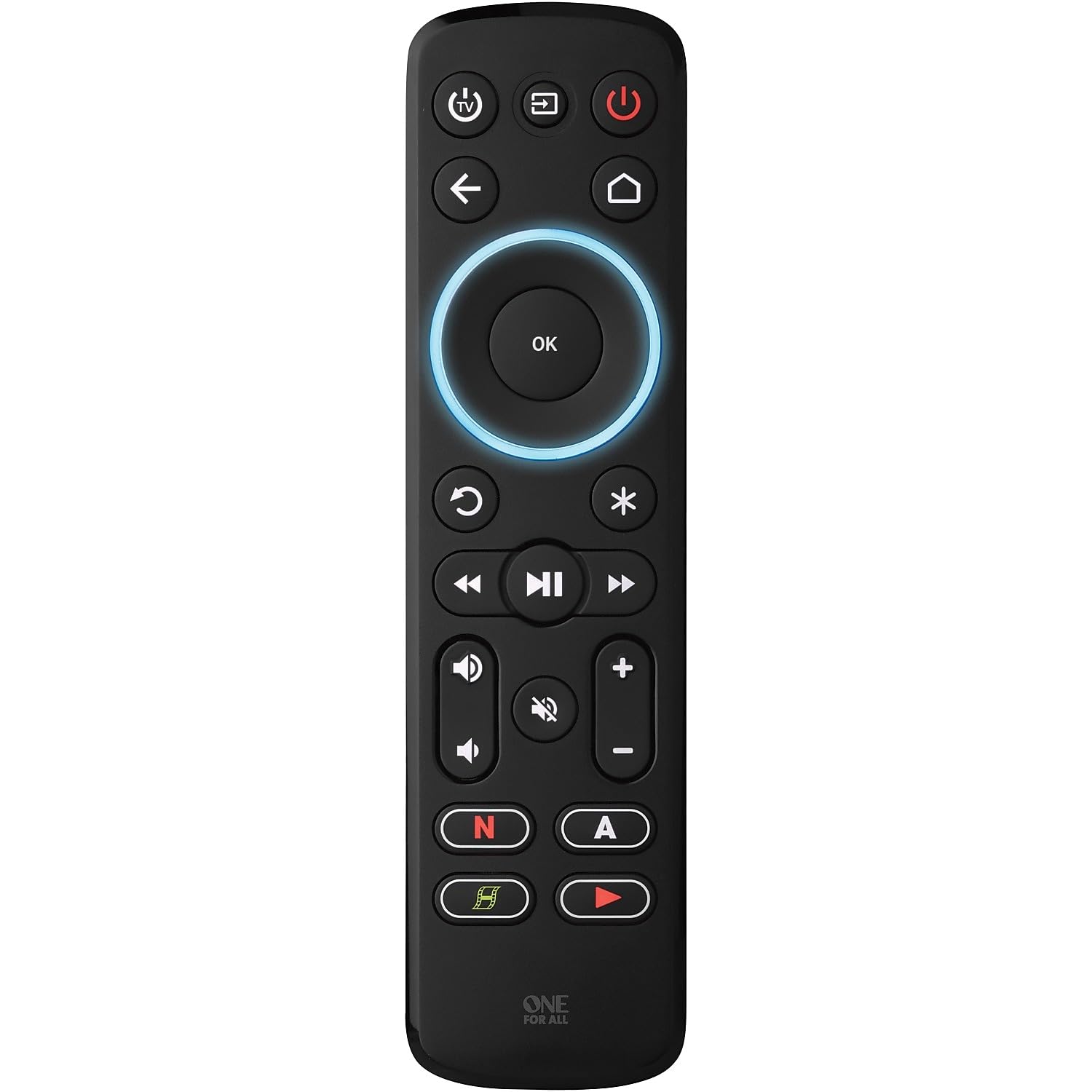 One For All Streamer Remote – Universal Remote Control for up to 3 devices Streamer boxes (Roku, Apple TV and more) TV and Sound bar – Learning feature - Backlit keys - Black – URC7935