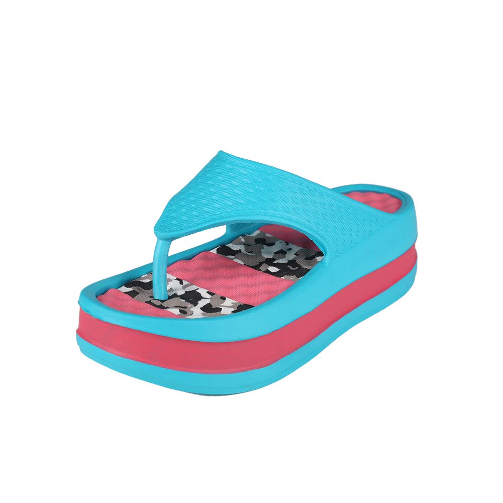 Fashion-zone Womens Lightweight High Heel Flip Flops-Comfortable Wedge Sandals-Summer High Wedge Flip Flops for Beach,Pool (10-10.5 M US, Blue)