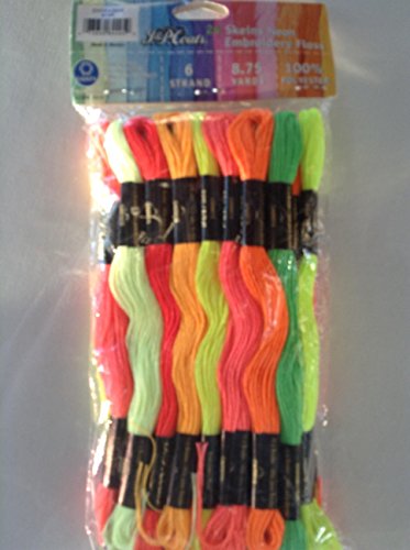 J & P Coats 24 Skeins Neon Embriodery Floss