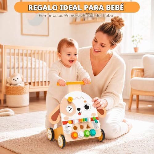Andador de Madera Perro Montessori 6 en 1, Correpasillos