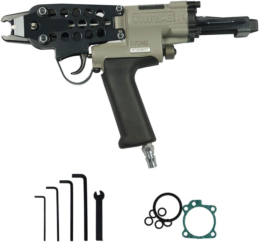 Woodpecker C-7CA 15 Gauge Pneumatic Hog Ring Gun, 19mm Crown, 4.8mm Closure Dia., Air Hog Ring Plier Tool, C-Type Plier