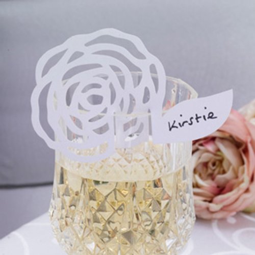 Neviti Frills On Spills Place Card For Glass/Glass Decoration - Laser Cut Rose - White - Pack of 10