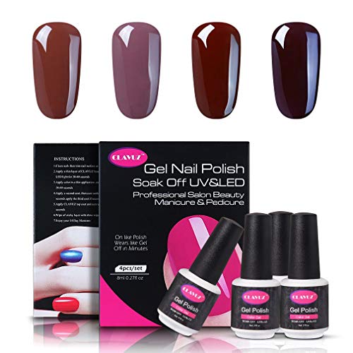 CLAVUZ Soak Of UV LED Gel Nail Polish,4pcs Coffee Colors Collection Kit New Start Manicure Nail Art Kits Gift Sets (BROWN002)