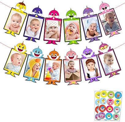 Mallmall6 Baby Shark 12 Months Photo Banner Newborn Monthly