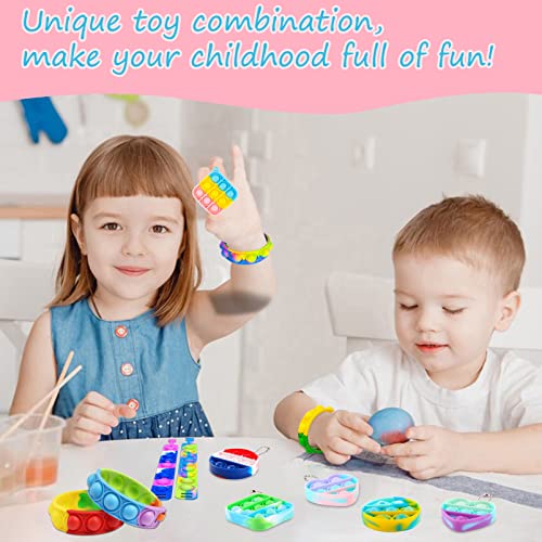 62 Pack Pop Party Favors Keychain Bracelet Fidget Small Mini Keychains