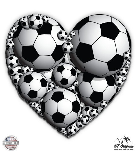 UPC 601844528110, Soccer Balls Heart - 5&quot; Vinyl Sticker - For Car Laptop I-Pad - Waterproof Decal