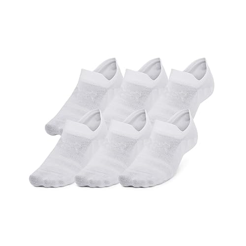 Under Armour Unisex-Adult Essential Ultra Low Tab Socks 6 Pack, (100) White/White/Halo Gray, X-Large