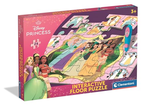 Clementoni Quiz Floor Puzzle - Disney Princess - Interactive Puzzle with Pen, Educational Game for Children from 3 Years, 24 Pieces, 62 x 42 cm, 16685