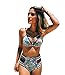 Sherry007 Women's Push Up Padding High Waisted Cut Out Printing Bikini Swimsuit,Blue,XXL(US 10-12)