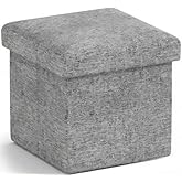 Gray Linen Storage Ottoman, 11.8 Inch Square with Sturdy Engineered Wood Frame and Lid, Hard Folding Footrest, Storage Bench for Multi-Room Use