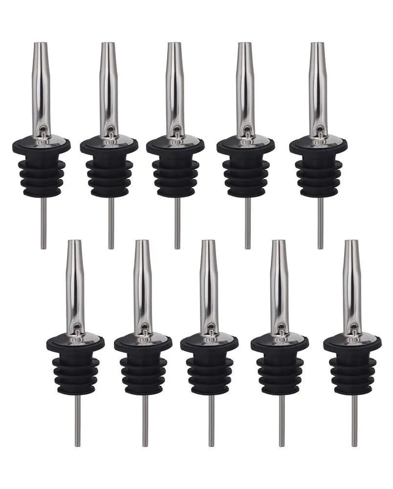 Chabrias Ltd Stainless Steel 10 Pack Fast Free Flow Liquor Spirits Pourer Speed Pourers Wine Bottle Spirits Pourers Tapered Spout for Olive Oil Coffee Syrup Vinegar Bottles