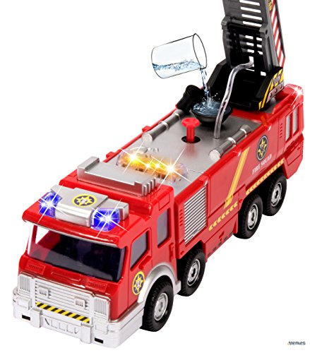 Memtes Electric Fire Truck Toy with Lights and Sirens Sounds, Extending Ladder and Water Pump Hose to Shoot Water, Bump and Go Action - Thumbnail 4