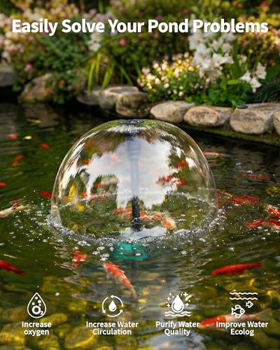 POPOSOAP Solar Pond Fountain with RGB Lights - Submersible Pump 40W, Flow 2100L/h, Adjustable Height and Flow Rate for Day & Night Decoration and Improving Water Quality