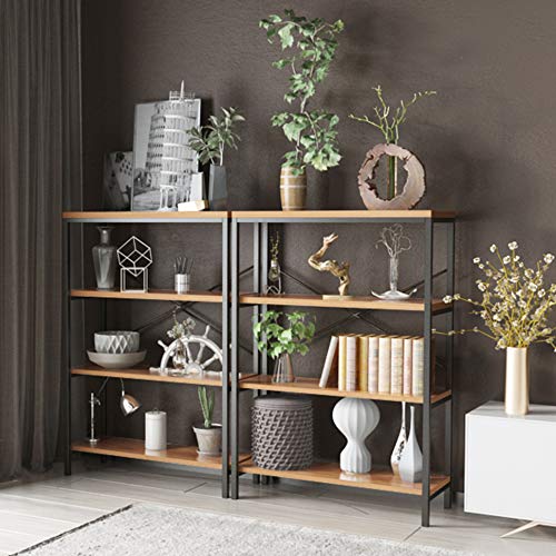 3-Shelf Industrial Bookshelf, Wood and Metal Bookcase, Open Wide Home Office Book Shelf Free Vintage Standing Storage Shelf Units
