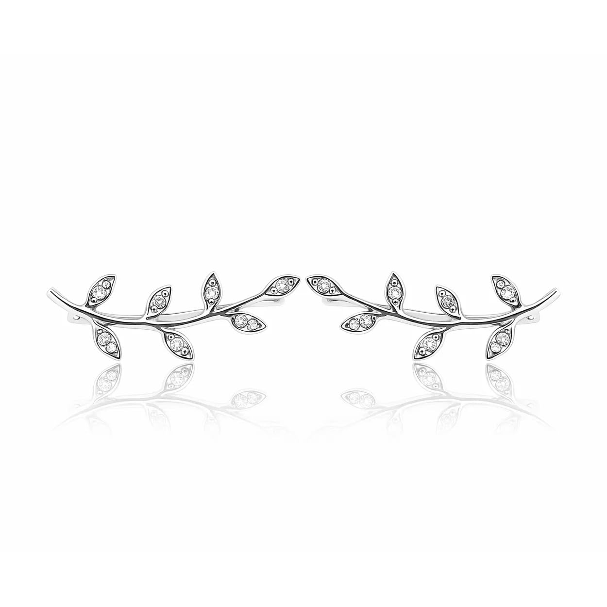 Sovats 925 Sterling Silver Cubic Zirconia Leaf Ear Climber Earrings for Women, Dainty Branch Ear Crawlers Sparkle Nature Jewelry Gift