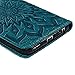 YOKIRIN LG V20 Case, Embossed Sunflower Premium PU Leather Wallet Flip Case Soft TPU Inner Bumper Card Holder Wrist Strap Shock Absorption Protective Phone Case for LG V20 (2016) - Blue Green