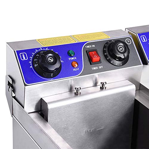WeChef Commercial Dual Tanks Electric Deep Fryer with Basket Timers Drains Reset Button French Fry Restaurant 23.4L