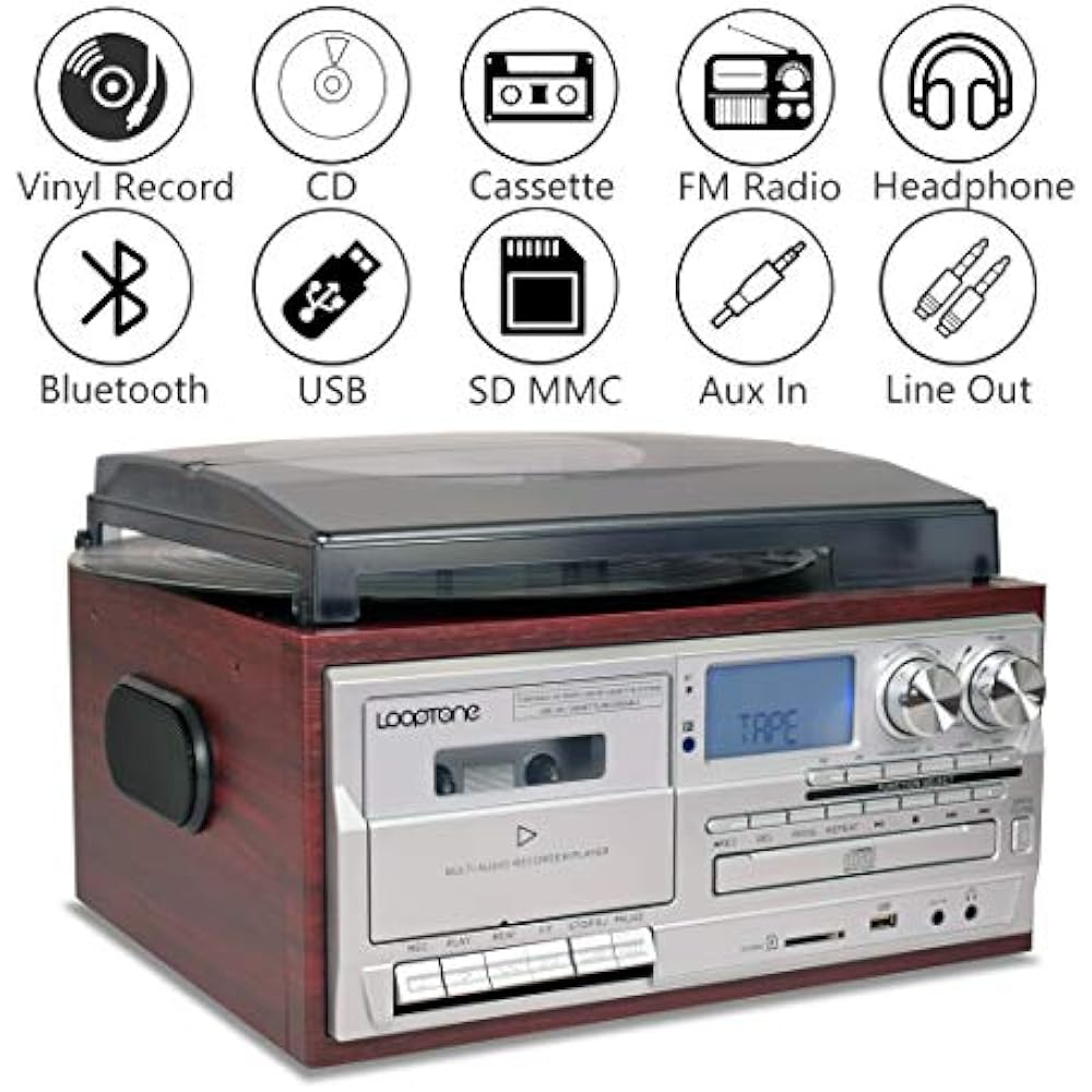 Vinyl Record Player 9 1 3 Speed Bluetooth Vintage Turntable CD Cassette AM/FM " eBay