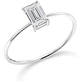 Gem Stone King 10K White Gold 6X4MM Emerald Cut Gemstone Birthstone Solitaire Engagement Ring for Women | Wedding Anniversary Promise Gold Ring | Available In Size 5 to 9