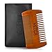 Wooden Beard Comb With Leather Case - Handcrafted Solid Beechwood Beard, Mustache and Head Hair Pocket Combs for Men Dual Action Fine & Coarse Teeth Perfect for Conditioner Oils and Beard Balms