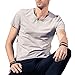 LTIFONE Mens Casual Slim fit Short Sleeve T-Shirt Single Button Placket Plain Henley v Neck Shirt(Grey,L)
