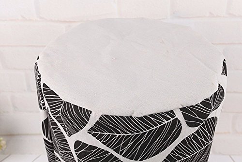TIBAOLOVER 19.7" Large Sized Waterproof Foldable Canvas Laundry Hamper Bucket with Handles for Storage Bin,Kids Room,Home Organizer,Nursery Storage,Baby Hamper with Stylish Leaf Design(Black)