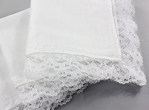 Womens/ Ladies Lace White Cotton Handkerchiefs Small Wedding Hankies Pack