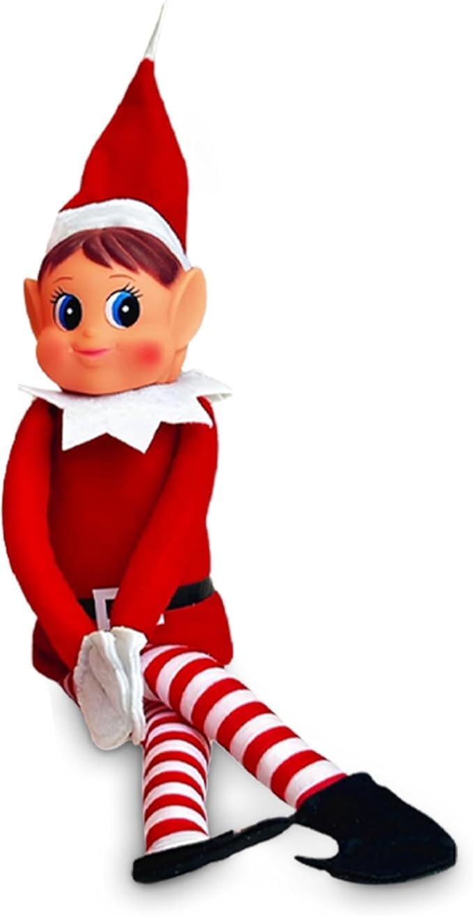 Quebec christmas mischief makers: naughty Santa’s little helper with soft body, vinyl face & hook and loop grip–fun christmas elf for family play(elf girl)
