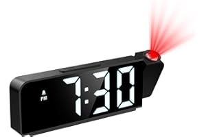 KeeKit Digital Projection Alarm Clock, Electronic LED Alarm Clock with 7.9in Large Display, Digital Desktop Clock with 180° P