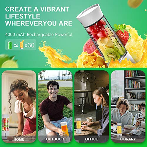 chalvh Portable Blender, 16.9 Oz Personal Blender for Shakes, Smoothie and Fruit Juice, Mini Personal Size Mixer with USB Rechargeable 6 Stainless Steel Blades, BPA Free 500ml Cup for travel-White