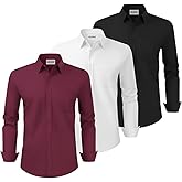 Liloak Pack Mens Dress Shirts Classic Men's Long Sleeve Button Down Shirt Business Wedding Formal Shirt