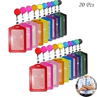 Creatiee 20Pcs PU Leather Business ID Credit Card Badge Holder with Retractable Badge Holder Reel Clip (Vertical Version, Mixed Colors)